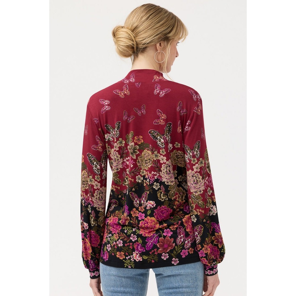 Johnny Was Janie Favorite Mock Neck Top Size PL Burgundy Butterfly Floral Comfy‎ - Picture 6 of 11